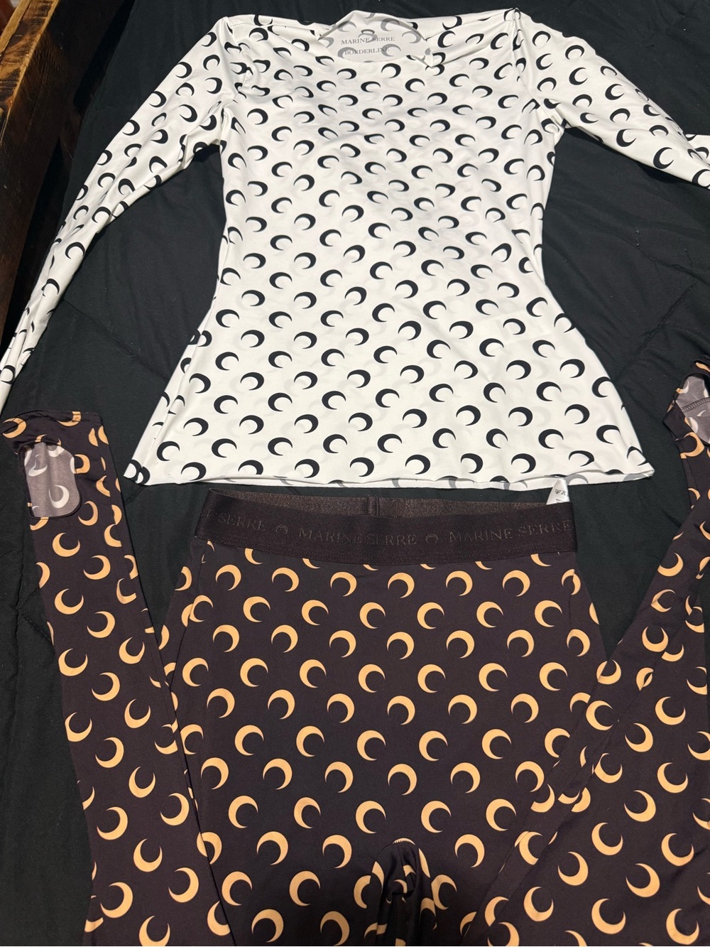Marine Serre Dual Crescent Moon Long Sleeve set — White & Black top leggings